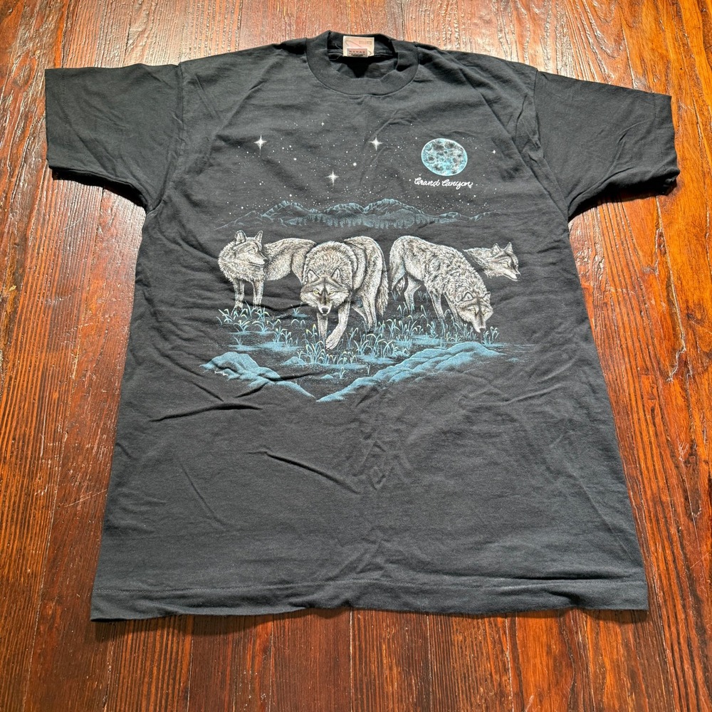 Vintage 1992 Grand Canyon T Shirt Mens XL Black Wolf Single Stitch USA